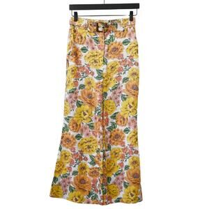 Zimmerman Yellow Poppy Sunshine Floral Crop Flare Linen Pants Size 4